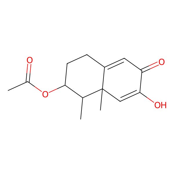 2D Structure of (7-Hydroxy-1,8a-dimethyl-6-oxo-1,2,3,4-tetrahydronaphthalen-2-yl) acetate