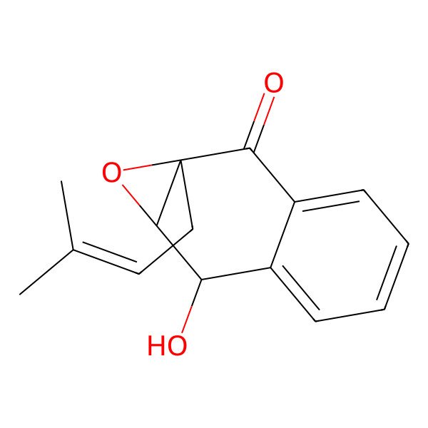 2D Structure of 7-Hydroxy-1a-(3-methylbut-2-enyl)-7,7a-dihydronaphtho[2,3-b]oxiren-2-one