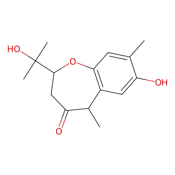 2D Structure of 7-hydroxy-2-(2-hydroxypropan-2-yl)-5,8-dimethyl-3,5-dihydro-2H-1-benzoxepin-4-one