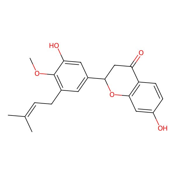 2D Structure of 7-Hydroxy-2-[3-hydroxy-4-methoxy-5-(3-methylbut-2-enyl)phenyl]-2,3-dihydrochromen-4-one