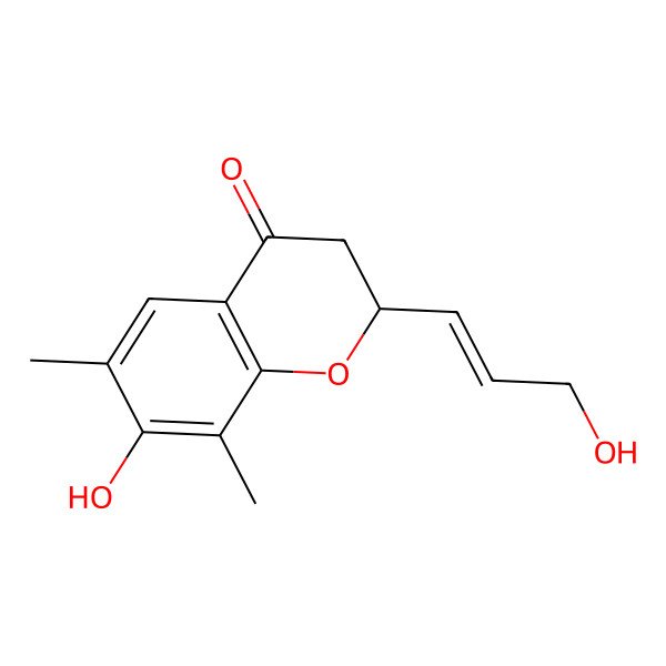 2D Structure of 7-Hydroxy-2-(3-hydroxyprop-1-enyl)-6,8-dimethyl-2,3-dihydrochromen-4-one