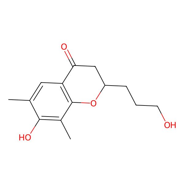 2D Structure of 7-Hydroxy-2-(3-hydroxypropyl)-6,8-dimethyl-2,3-dihydrochromen-4-one