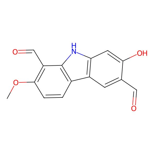 2D Structure of 7-hydroxy-2-methoxy-9H-carbazole-1,6-dicarbaldehyde
