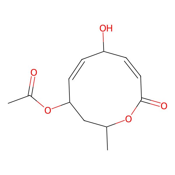 2D Structure of (7-Hydroxy-2-methyl-10-oxo-2,3,4,7-tetrahydrooxecin-4-yl) acetate