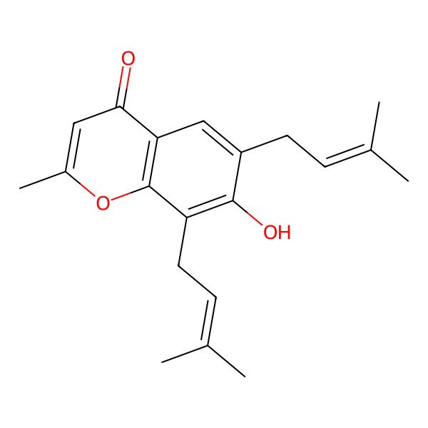 2D Structure of 7-Hydroxy-2-methyl-6,8-bis(3-methylbut-2-enyl)chromen-4-one 2D Structure of 7-Hydroxy-2-methyl-6,8-bis(3-methylbut-2-enyl)chromen-4-one