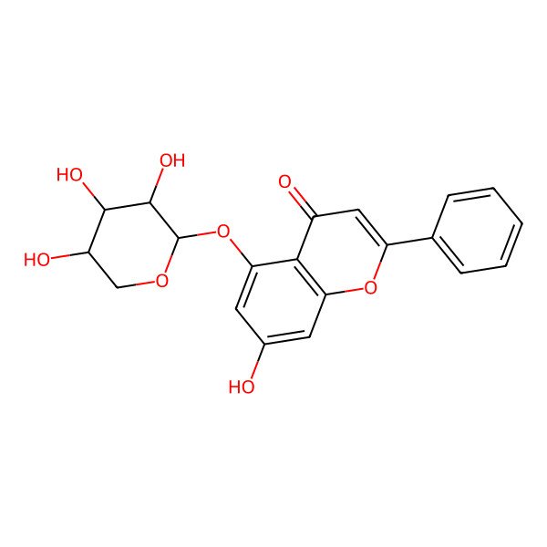 2D Structure of 7-hydroxy-2-phenyl-5-[(2R,3R,4R,5R)-3,4,5-trihydroxyoxan-2-yl]oxychromen-4-one