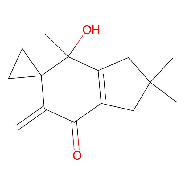 2D Structure of 7-Hydroxy-2,2,7-trimethyl-5-methylidenespiro[1,3-dihydroindene-6,1'-cyclopropane]-4-one