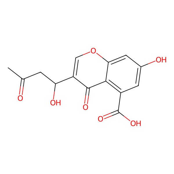 2D Structure of 7-Hydroxy-3-(1-hydroxy-3-oxobutyl)-4-oxochromene-5-carboxylic acid