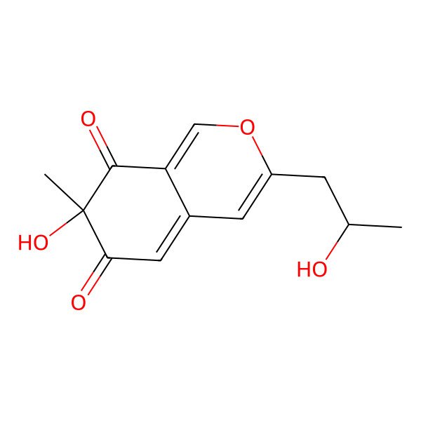 2D Structure of 7-hydroxy-3-(2-hydroxypropyl)-7-methyl-6H-2-benzopyran-6,8(7H)-dione