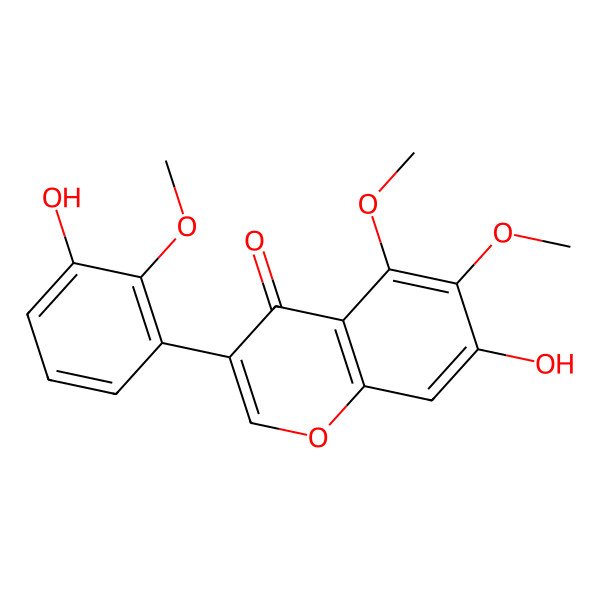 2D Structure of 7-Hydroxy-3-(3-hydroxy-2-methoxyphenyl)-5,6-dimethoxychromen-4-one