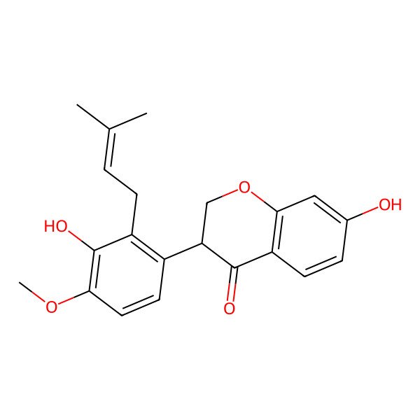 2D Structure of 7-Hydroxy-3-[3-hydroxy-4-methoxy-2-(3-methylbut-2-enyl)phenyl]-2,3-dihydrochromen-4-one