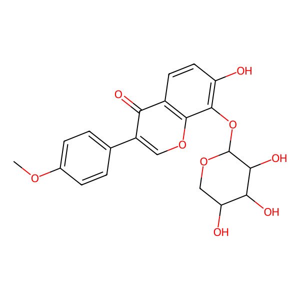 2D Structure of 7-hydroxy-3-(4-methoxyphenyl)-8-[(2S,3R,4R,5R)-3,4,5-trihydroxyoxan-2-yl]oxychromen-4-one