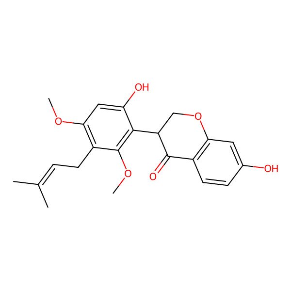 2D Structure of 7-Hydroxy-3-[6-hydroxy-2,4-dimethoxy-3-(3-methylbut-2-enyl)phenyl]-2,3-dihydrochromen-4-one