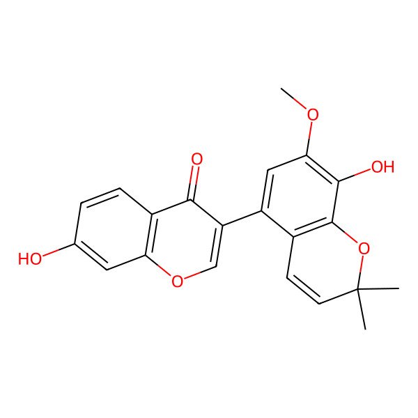 2D Structure of 7-Hydroxy-3-(8-hydroxy-7-methoxy-2,2-dimethylchromen-5-yl)chromen-4-one