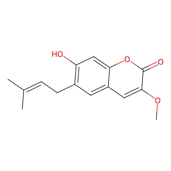 2D Structure of 7-Hydroxy-3-methoxy-6-(3-methylbut-2-enyl)chromen-2-one