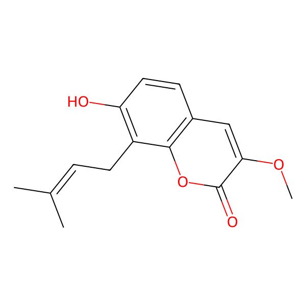 2D Structure of 7-Hydroxy-3-methoxy-8-(3-methylbut-2-enyl)chromen-2-one