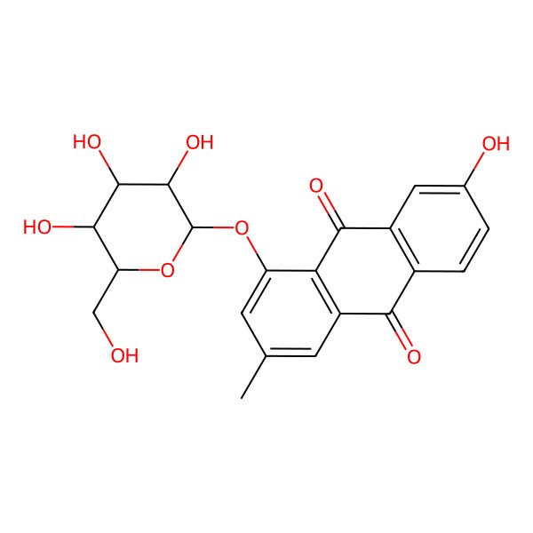 2D Structure of 7-Hydroxy-3-methyl-1-[3,4,5-trihydroxy-6-(hydroxymethyl)oxan-2-yl]oxyanthracene-9,10-dione