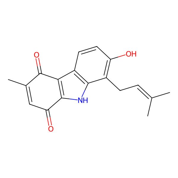 2D Structure of 7-hydroxy-3-methyl-8-(3-methylbut-2-enyl)-9H-carbazole-1,4-dione