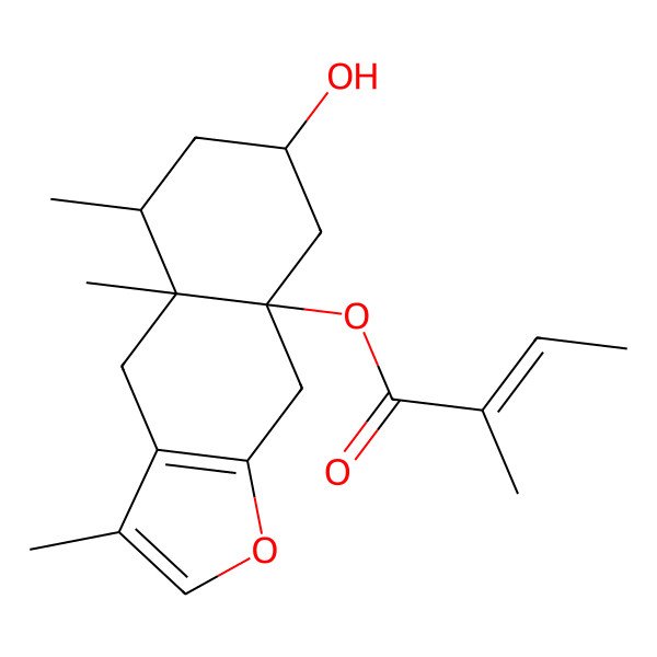 2D Structure of (7-Hydroxy-3,4a,5-trimethyl-4,5,6,7,8,9-hexahydrobenzo[f][1]benzofuran-8a-yl) 2-methylbut-2-enoate