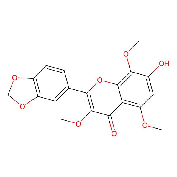 2D Structure of 7-Hydroxy-3,5,8-trimethoxy-3',4'-methylenedioxyflavone 2D Structure of 7-Hydroxy-3,5,8-trimethoxy-3',4'-methylenedioxyflavone