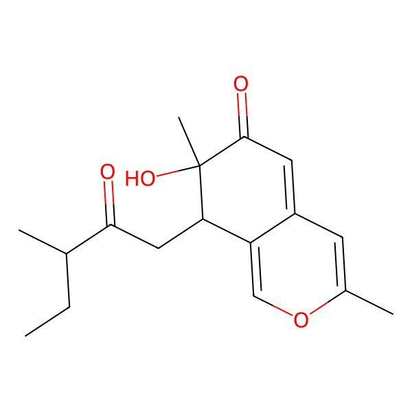 2D Structure of 7-hydroxy-3,7-dimethyl-8-(3-methyl-2-oxopentyl)-8H-isochromen-6-one