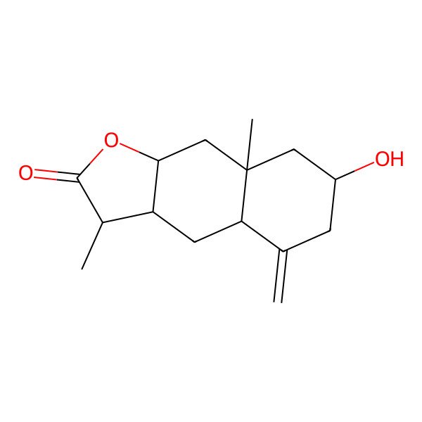 2D Structure of 7-hydroxy-3,8a-dimethyl-5-methylidene-3a,4,4a,6,7,8,9,9a-octahydro-3H-benzo[f][1]benzofuran-2-one