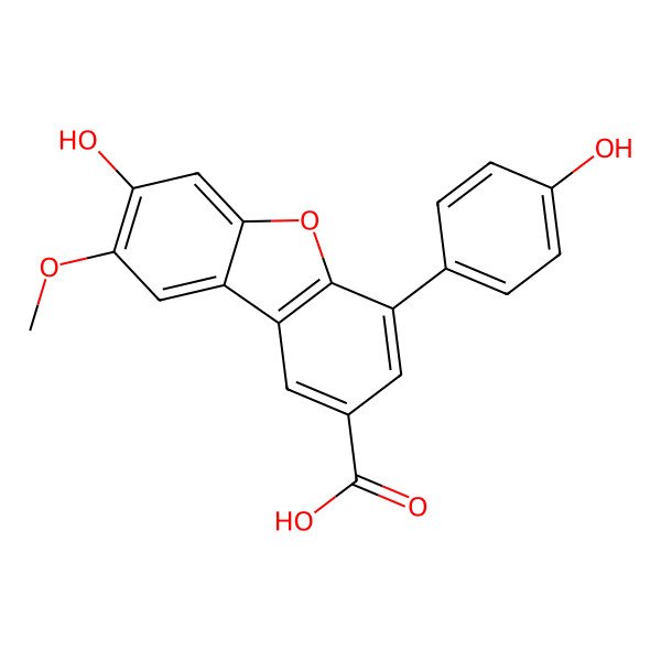 2D Structure of 7-Hydroxy-4-(4-hydroxyphenyl)-8-methoxydibenzofuran-2-carboxylic acid