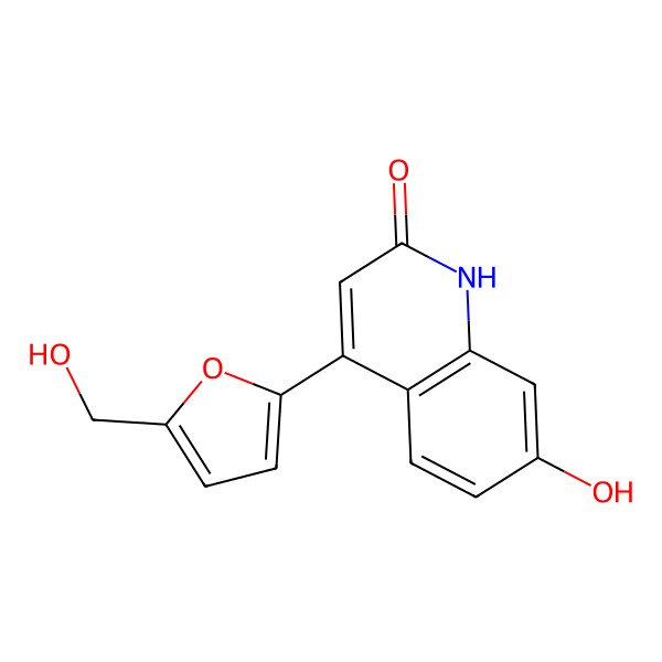2D Structure of 7-hydroxy-4-[5-(hydroxymethyl)furan-2-yl]-1H-quinolin-2-one