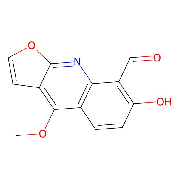 2D Structure of 7-Hydroxy-4-methoxyfuro[2,3-b]quinoline-8-carbaldehyde