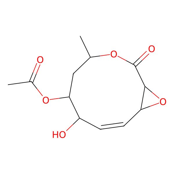 2D Structure of (7-Hydroxy-4-methyl-2-oxo-3,11-dioxabicyclo[8.1.0]undec-8-en-6-yl) acetate