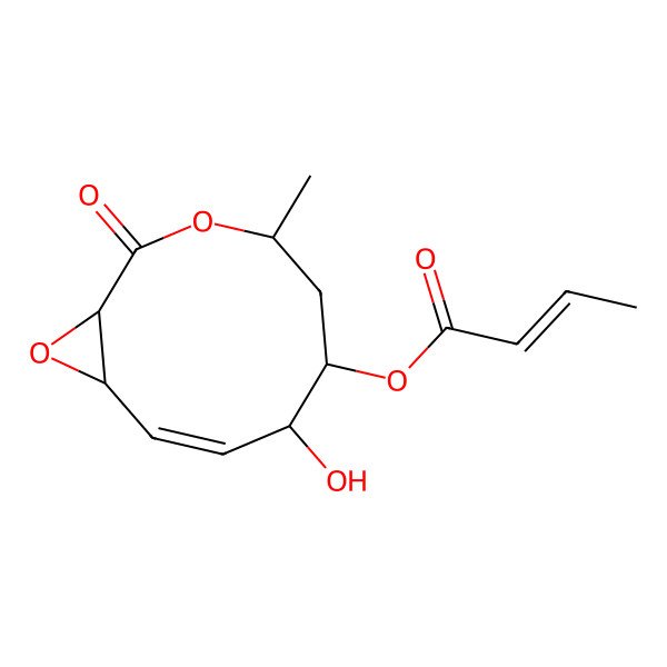 2D Structure of (7-Hydroxy-4-methyl-2-oxo-3,11-dioxabicyclo[8.1.0]undec-8-en-6-yl) but-2-enoate