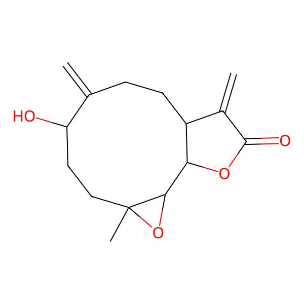 2D Structure of 7-Hydroxy-4-methyl-8,12-dimethylidene-3,14-dioxatricyclo[9.3.0.02,4]tetradecan-13-one