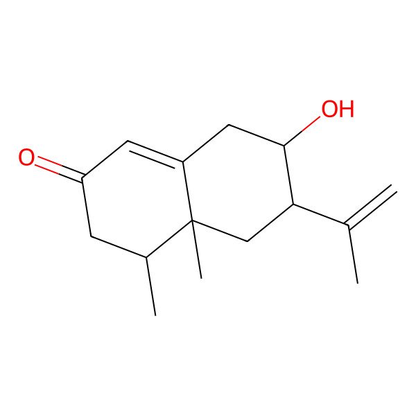 2D Structure of 7-Hydroxy-4,4a-dimethyl-6-prop-1-en-2-yl-3,4,5,6,7,8-hexahydronaphthalen-2-one