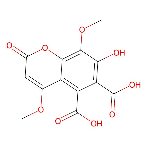 2D Structure of 7-Hydroxy-4,8-dimethoxy-2-oxochromene-5,6-dicarboxylic acid