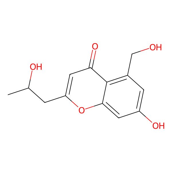 2D Structure of 7-hydroxy-5-(hydroxymethyl)-2-[(2S)-2-hydroxypropyl]chromen-4-one