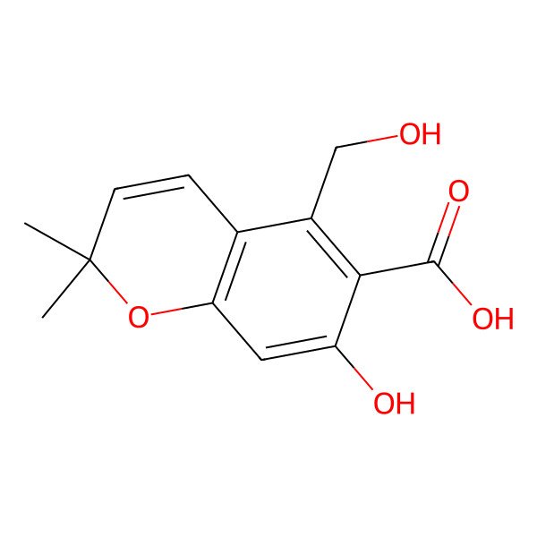 2D Structure of 7-Hydroxy-5-(hydroxymethyl)-2,2-dimethylchromene-6-carboxylic acid