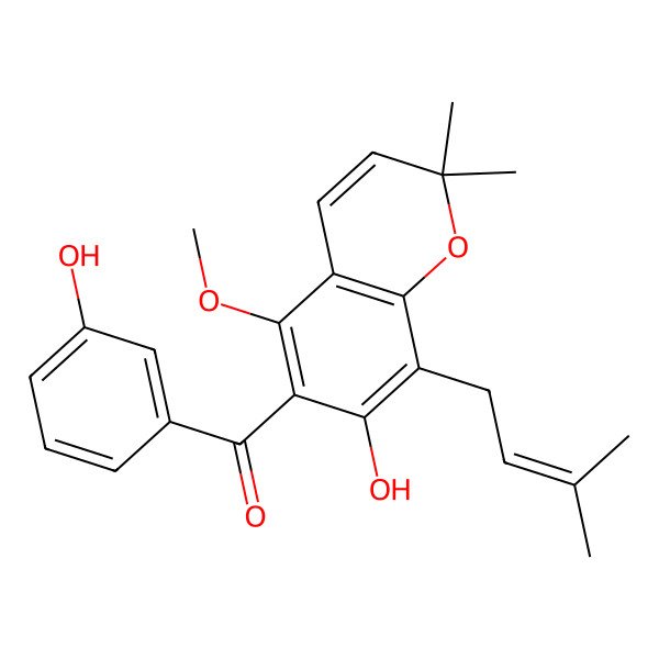 2D Structure of [7-Hydroxy-5-methoxy-2,2-dimethyl-8-(3-methylbut-2-enyl)chromen-6-yl]-(3-hydroxyphenyl)methanone