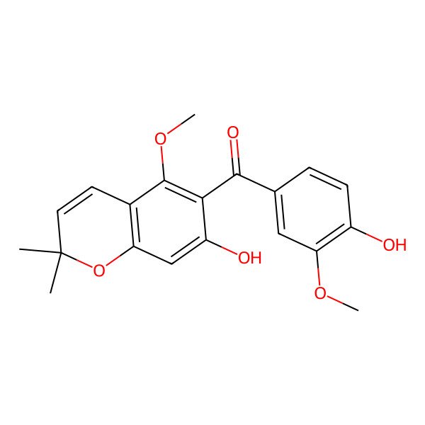 2D Structure of (7-Hydroxy-5-methoxy-2,2-dimethylchromen-6-yl)-(4-hydroxy-3-methoxyphenyl)methanone