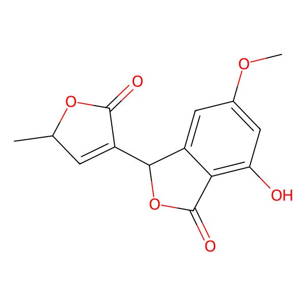 2D Structure of 7-hydroxy-5-methoxy-3-(2-methyl-5-oxo-2H-furan-4-yl)-3H-2-benzofuran-1-one