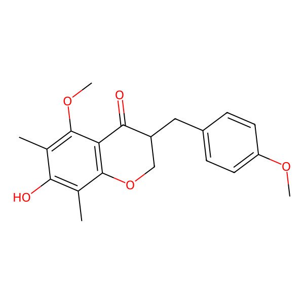 2D Structure of 7-Hydroxy-5-methoxy-3-[(4-methoxyphenyl)methyl]-6,8-dimethyl-2,3-dihydrochromen-4-one