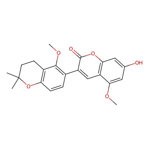 2D Structure of 7-Hydroxy-5-methoxy-3-(5-methoxy-2,2-dimethyl-3,4-dihydrochromen-6-yl)chromen-2-one
