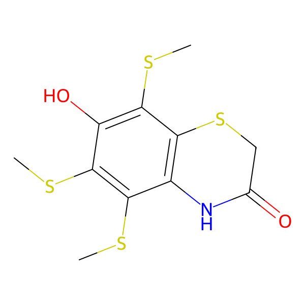 2D Structure of 7-hydroxy-5,6,8-tris(methylsulanyl)-4H-1,4-benzothiazin-3-one