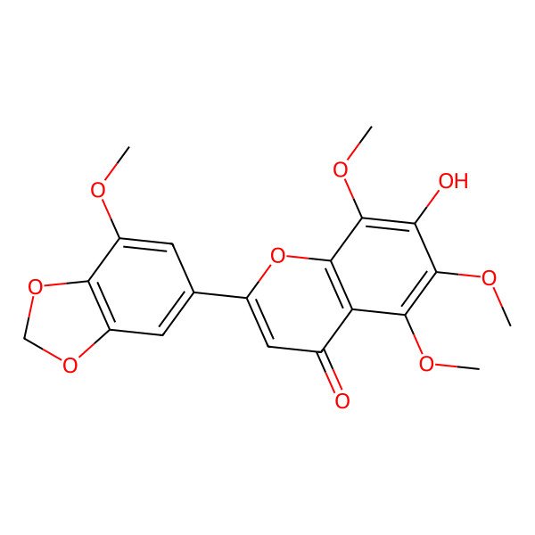 2D Structure of 7-Hydroxy-5,6,8,3'-tetramethoxy-4',5'-methylenedioxyflavone