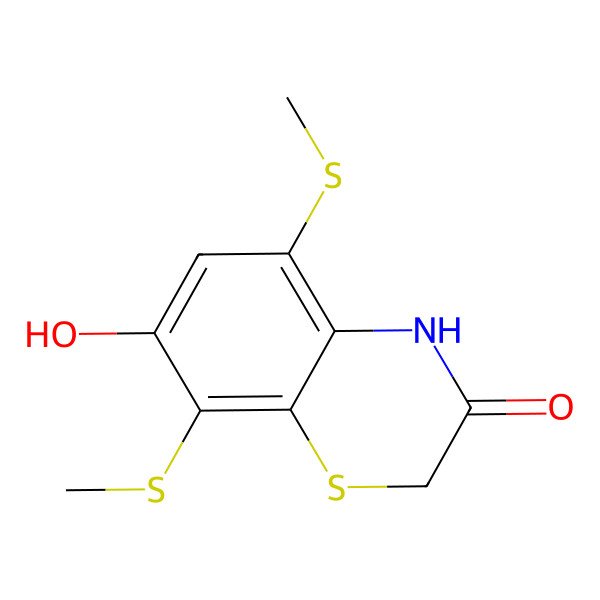 2D Structure of 7-hydroxy-5,8-bis(methylsulanyl)-4H-1,4-benzothiazin-3-one