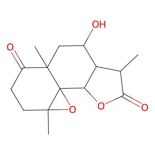 2D Structure of 7-Hydroxy-5,9,13-trimethyl-3,14-dioxatetracyclo[7.5.0.01,13.02,6]tetradecane-4,10-dione