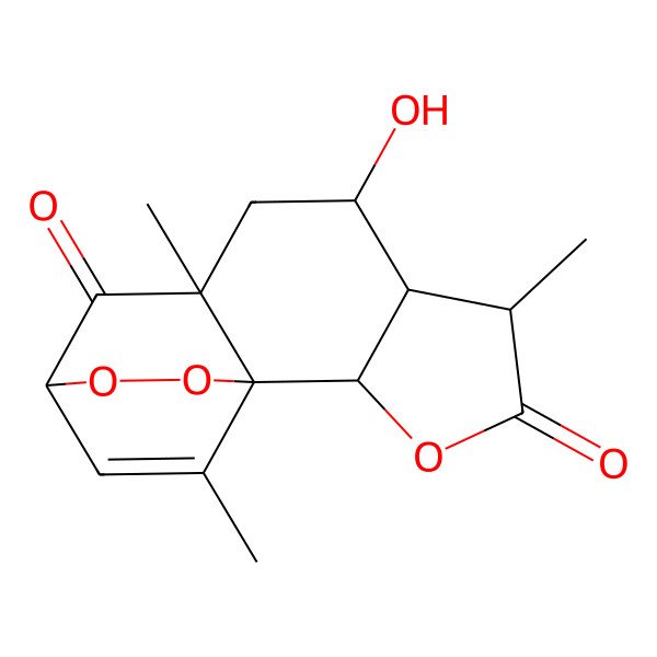 2D Structure of 7-Hydroxy-5,9,14-trimethyl-3,12,13-trioxatetracyclo[9.2.2.01,9.02,6]pentadec-14-ene-4,10-dione