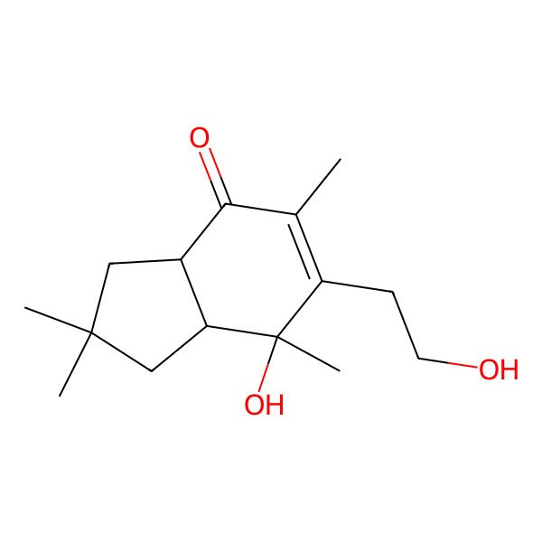 2D Structure of 7-Hydroxy-6-(2-hydroxyethyl)-2,2,5,7-tetramethyl-1,3,3a,7a-tetrahydroinden-4-one