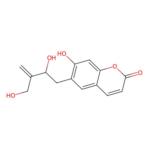 2D Structure of 7-hydroxy-6-[(2R)-2-hydroxy-3-(hydroxymethyl)but-3-enyl]chromen-2-one