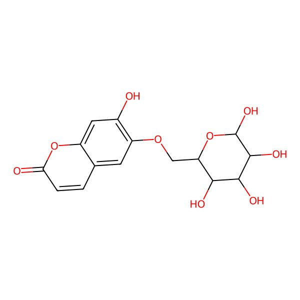 2D Structure of 7-hydroxy-6-[[(2R,3S,4R,5R,6R)-3,4,5,6-tetrahydroxyoxan-2-yl]methoxy]chromen-2-one