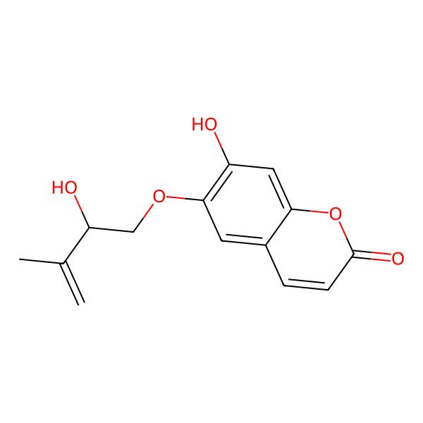 2D Structure of 7-hydroxy-6-[(2S)-2-hydroxy-3-methylbut-3-enoxy]chromen-2-one
